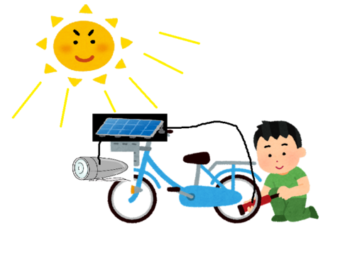 自転車のソーラー充電式ライトにミニ電動ポンプを付けたモノの画像